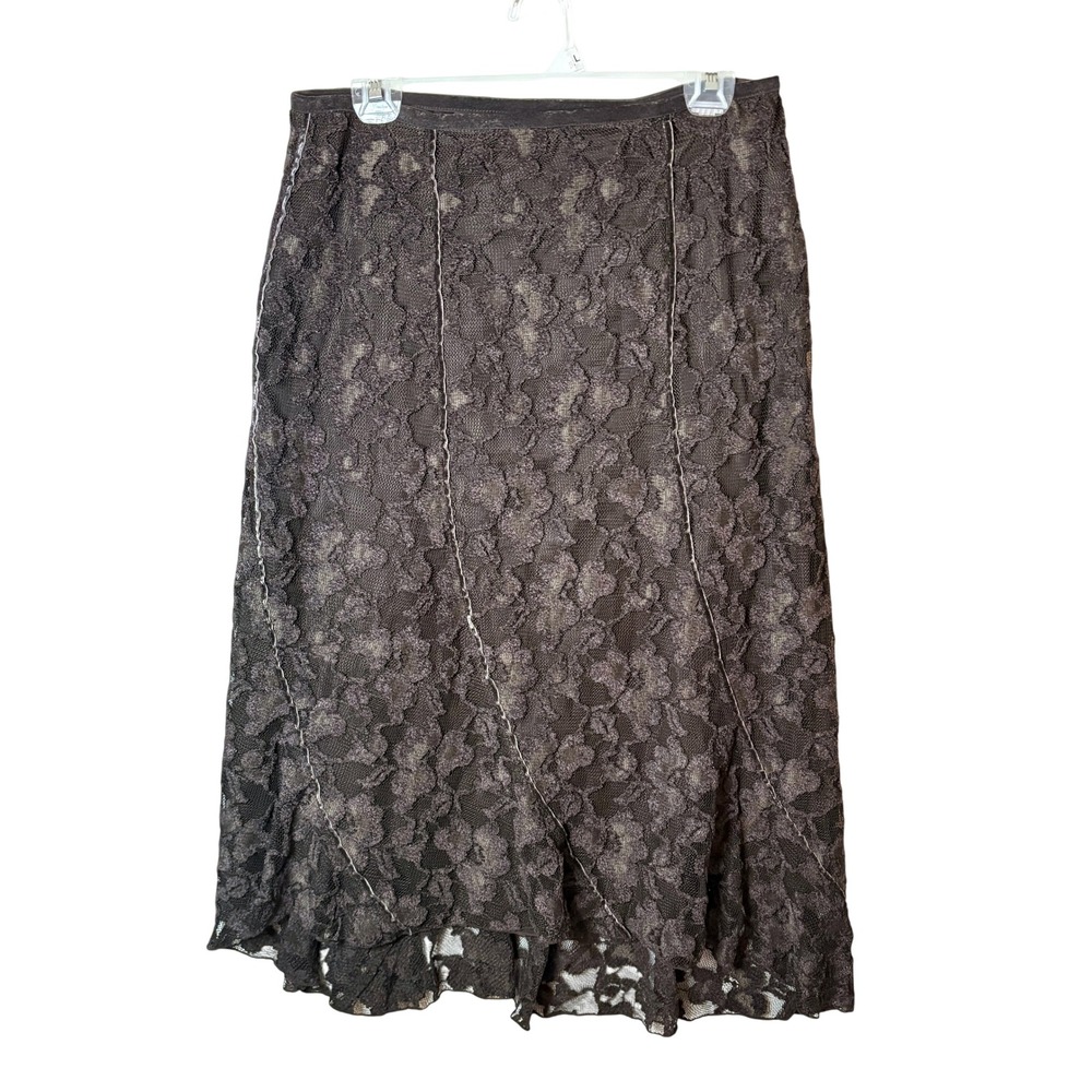 J. Jill Vtg Midi Skirt Size 10 Brown Hi-Low Lace Romantic Whimsigoth Earthy Boho